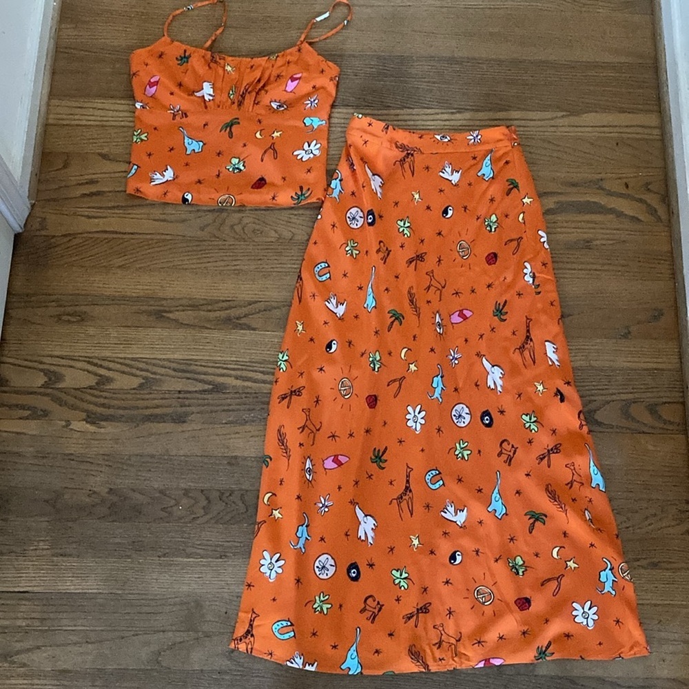 STAUD Orange Printed Two-Piece Maxi Set - Picture 1 of 14